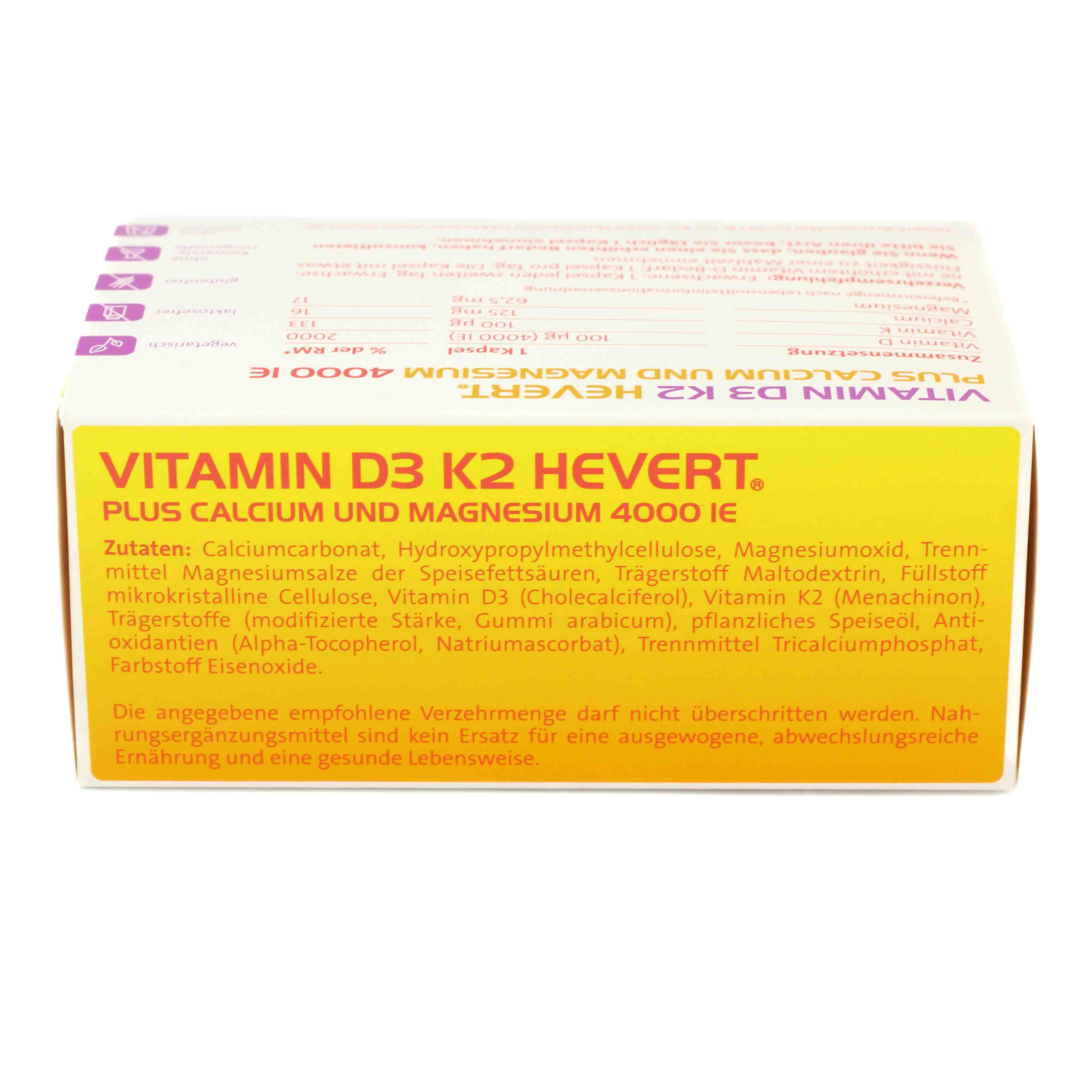 VITAMIN D3 K2 Hevert+Calcium u.Magnes.4000 IE Kps.