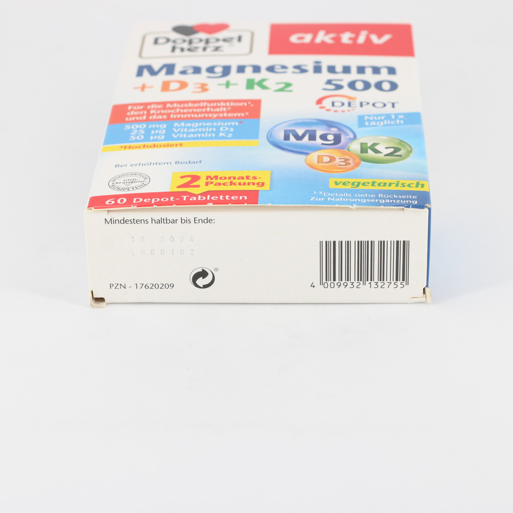DOPPELHERZ Magnesium 500+D3+K2 Depot Tabletten