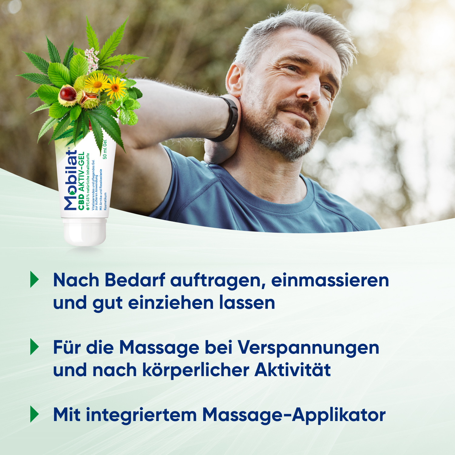 Mobilat® CBD Aktiv-Gel: vitalisierend, beruhigend, pflegend. Für beanspruchte Körperpartien.