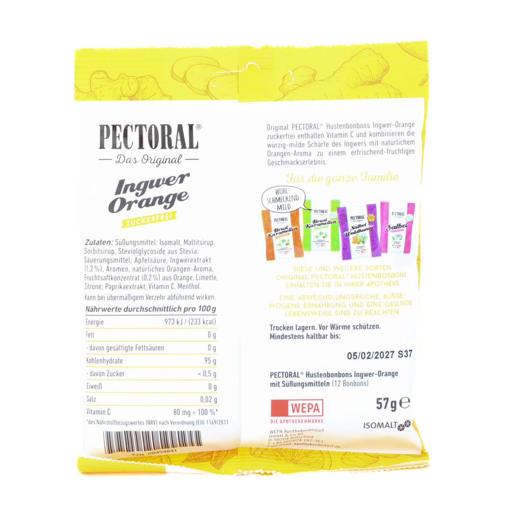 PECTORAL Ingwer Orange Bonbons zuckerfrei