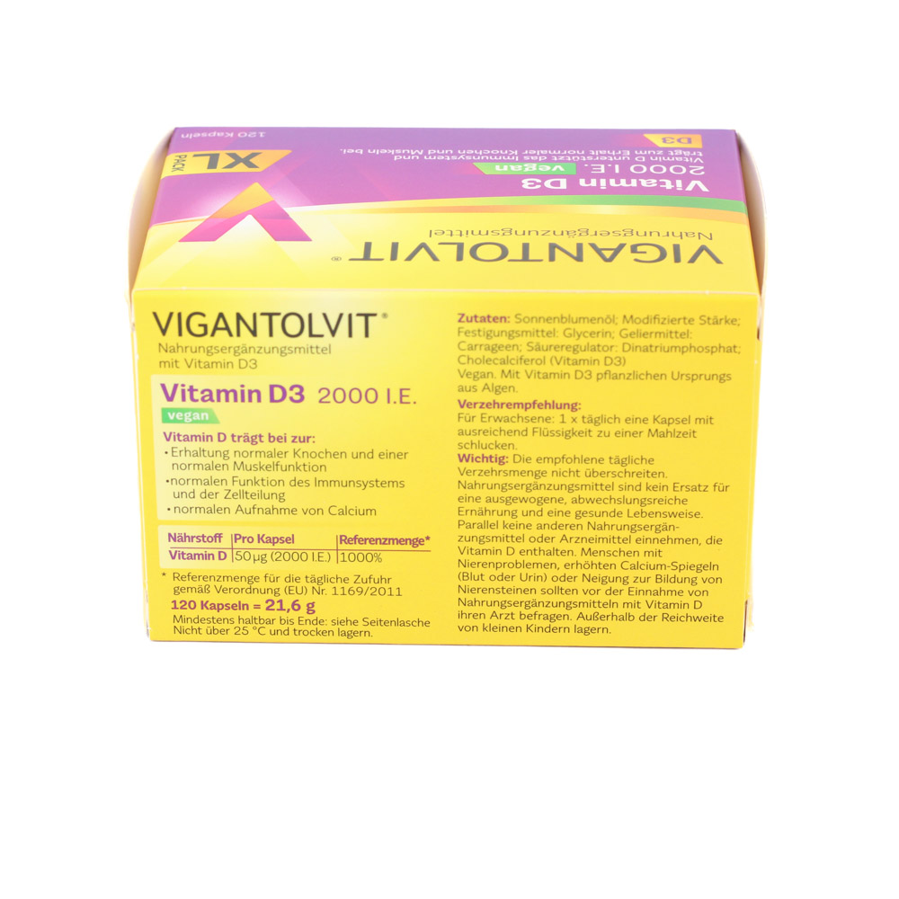 VIGANTOLVIT 2000 I.E. Vitamin D3 vegan Weichkaps. (2x120 St)